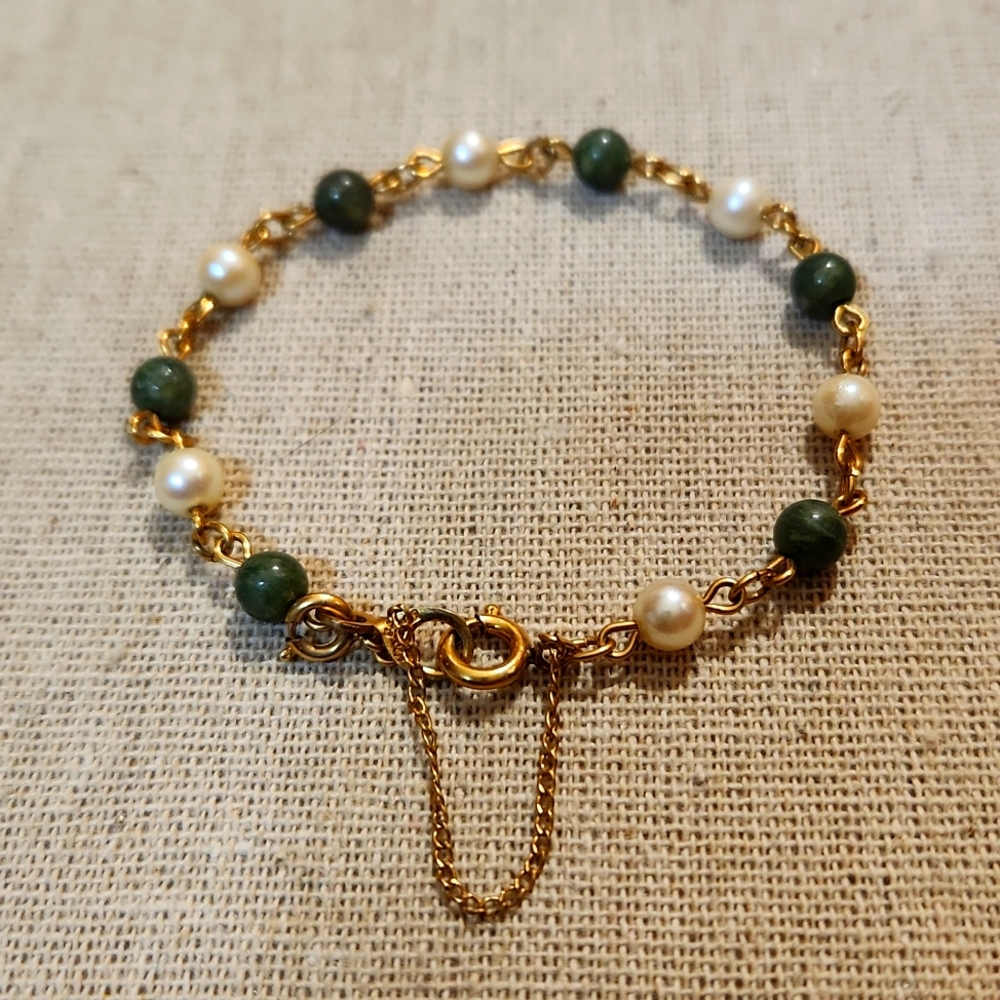 12K GF Jade and Pearl Bracelet